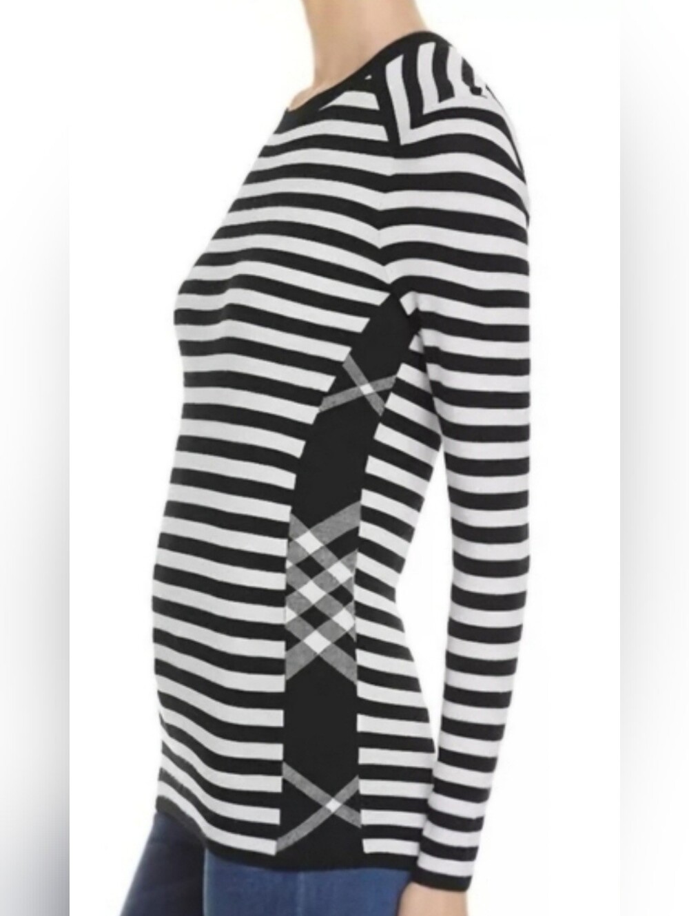 Burberry Sweater Belice Merino Wool Stripe Black Check